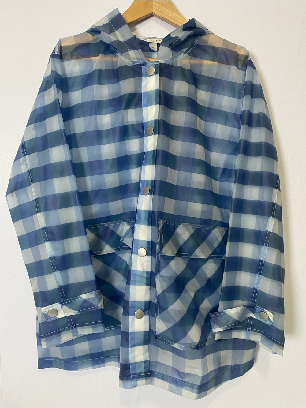 SANDY LIANG X TARGET Gingham Check Translucent Hooded Raincoat XL Blue